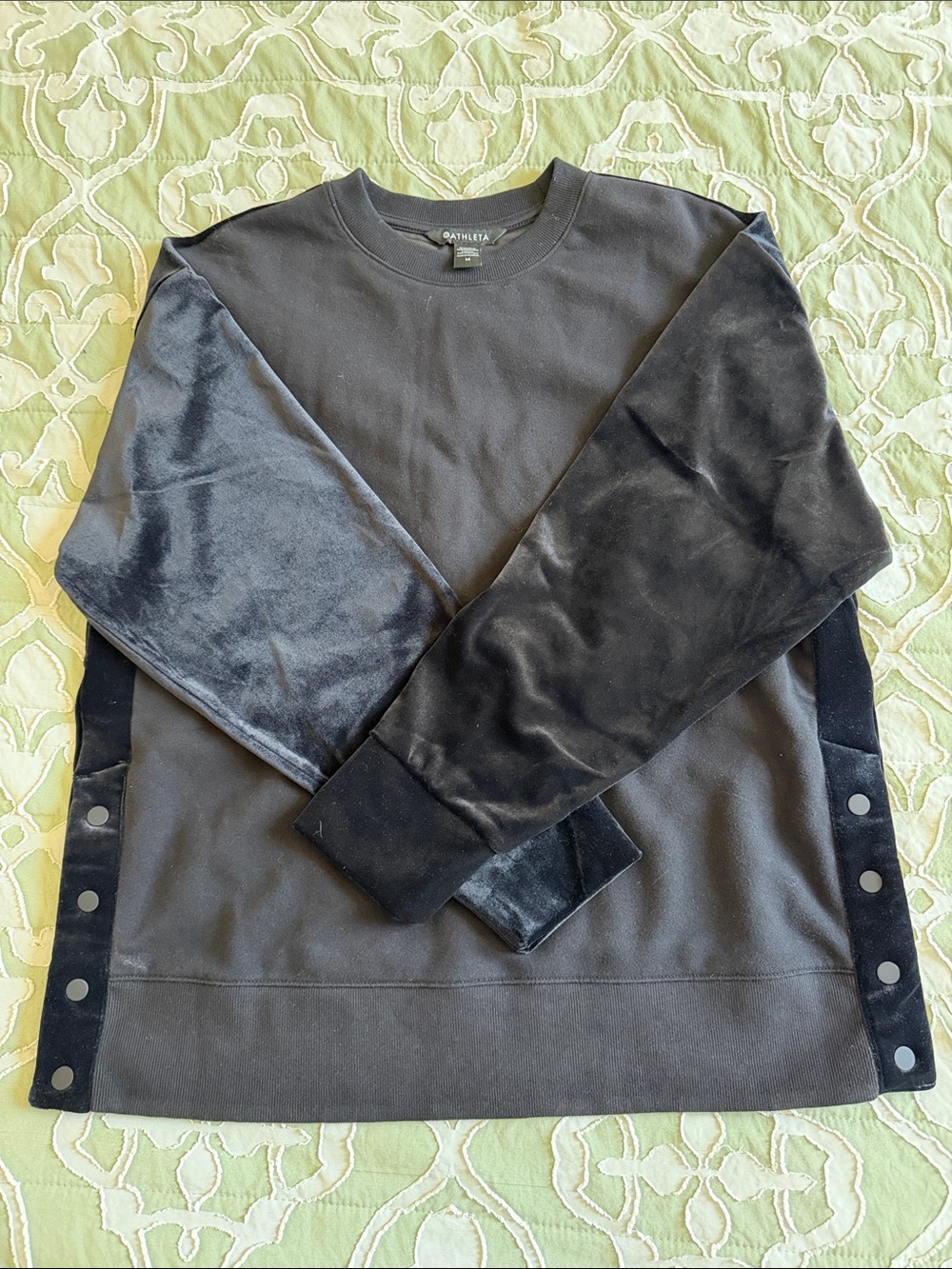 Athleta Black Crewneck Sweatshirt with Velour Sleeves